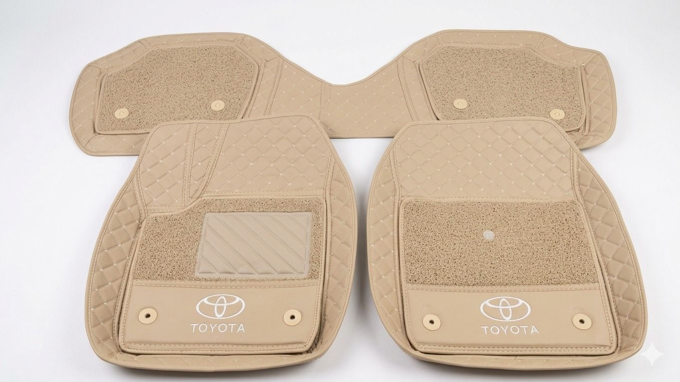 طقم فرش سيارة تويوتا بتصميم دايموند بلون بيج داكن