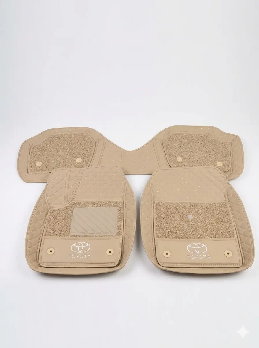طقم فرش سيارة تويوتا بتصميم دايموند بلون بيج داكن
